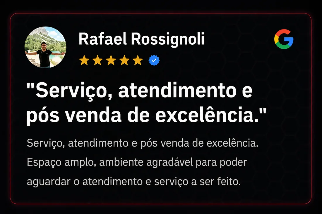 Avaliação cinco estrelas de Rafael Rossignoli sobre serviço, atendimento e pós-venda.