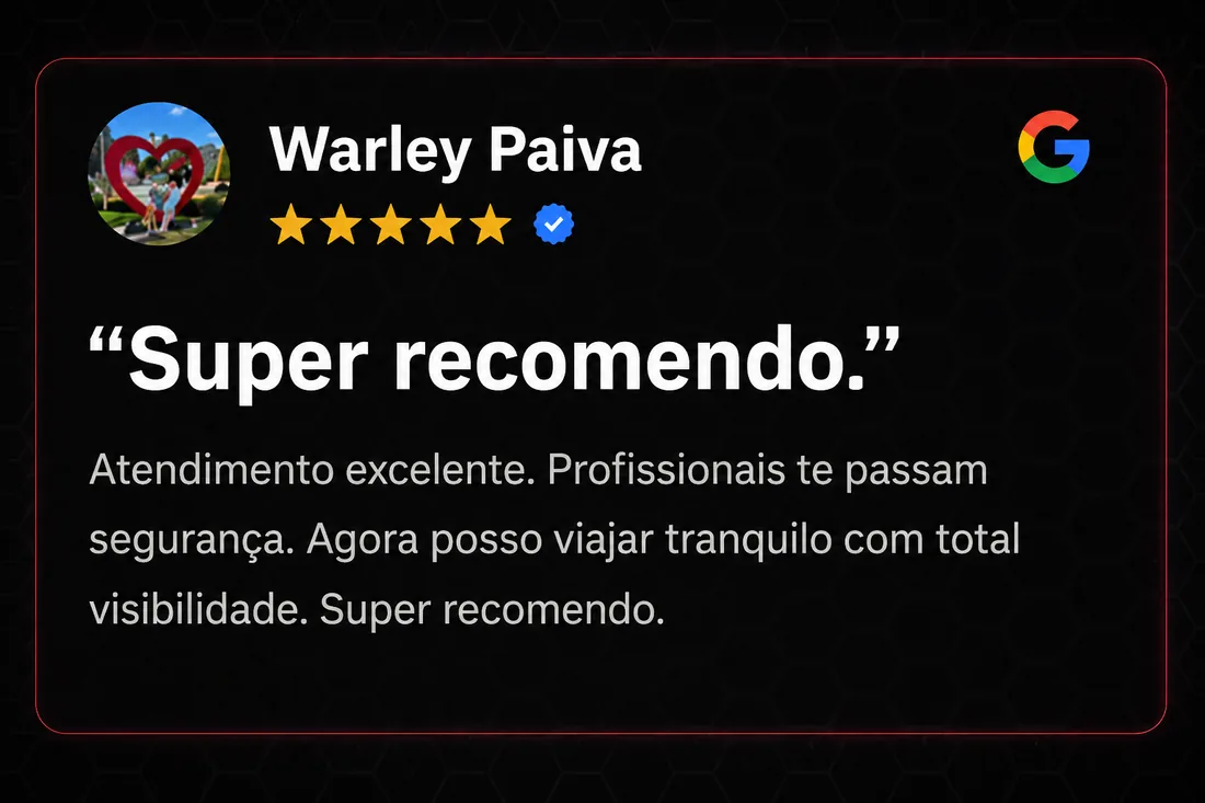 Avaliação cinco estrelas de Warley Paiva sobre atendimento, segurança e visibilidade.